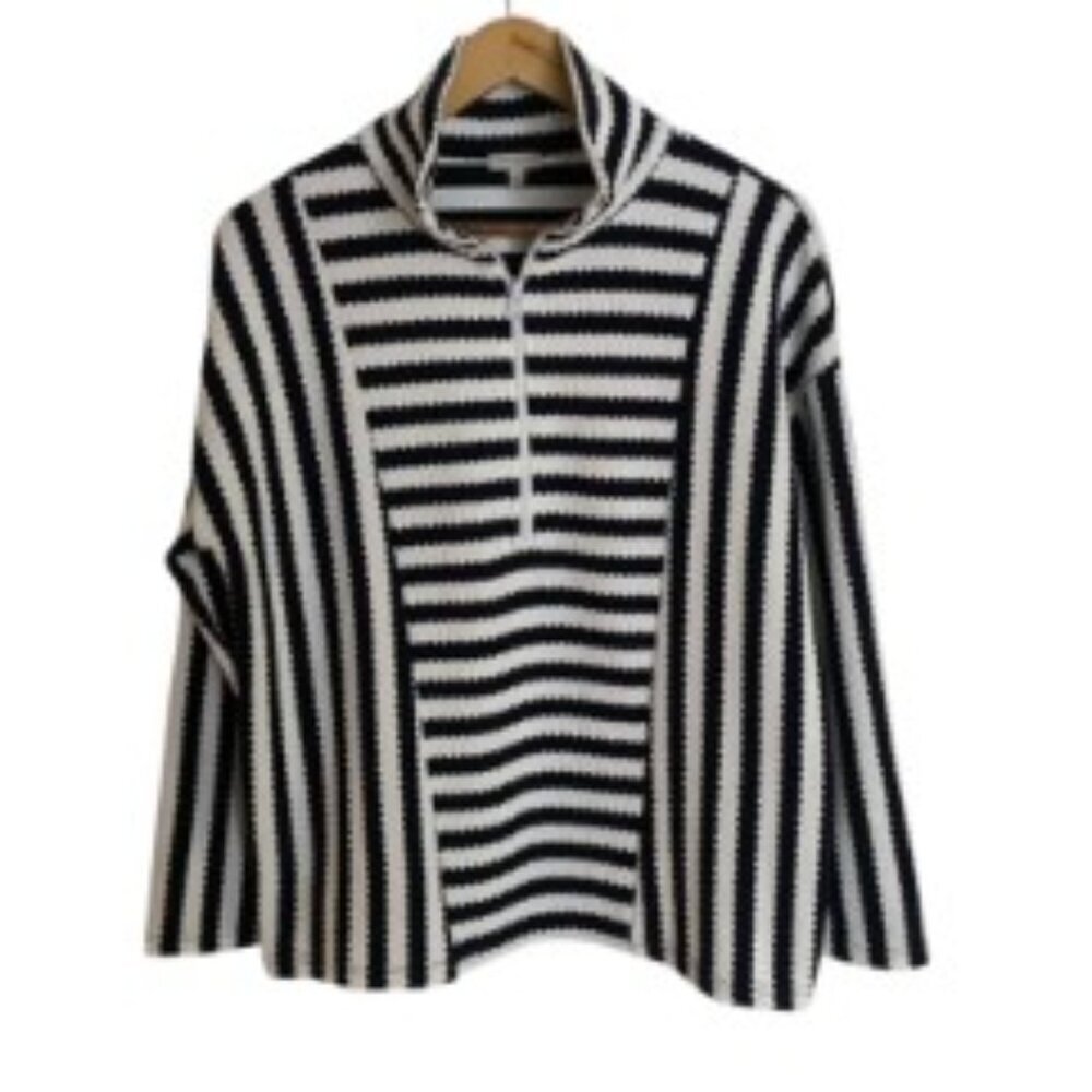Talbots Navy & White Striped 1/2 Zip Pullover Large